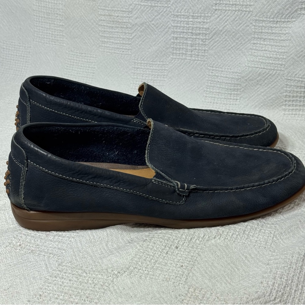 New Johnston & Murphy Men’s Dark Navy Blue Nubuck Driver Loafers Sheepskin 10.5